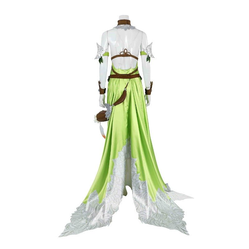 FF14 Nophica Cosplay Costume - Green Long Dress for Halloween & Party - Coscosmos