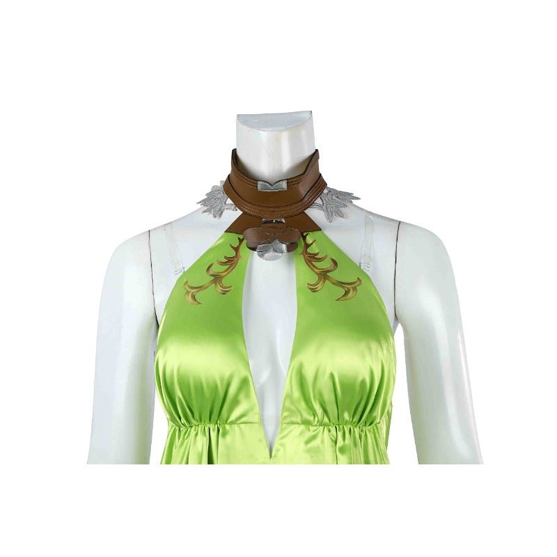 FF14 Nophica Cosplay Costume - Green Long Dress for Halloween & Party - Coscosmos