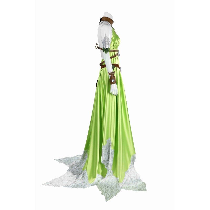 FF14 Nophica Cosplay Costume - Green Long Dress for Halloween & Party - Coscosmos