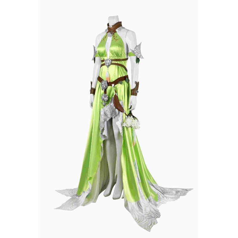 FF14 Nophica Cosplay Costume - Green Long Dress for Halloween & Party - Coscosmos