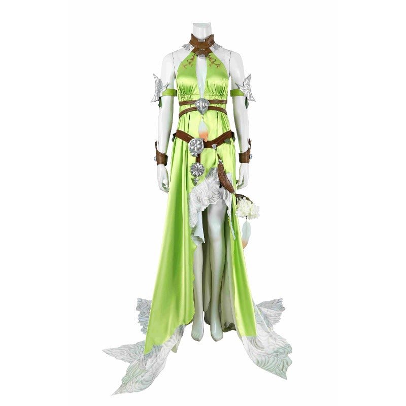 FF14 Nophica Cosplay Costume - Green Long Dress for Halloween & Party - Coscosmos