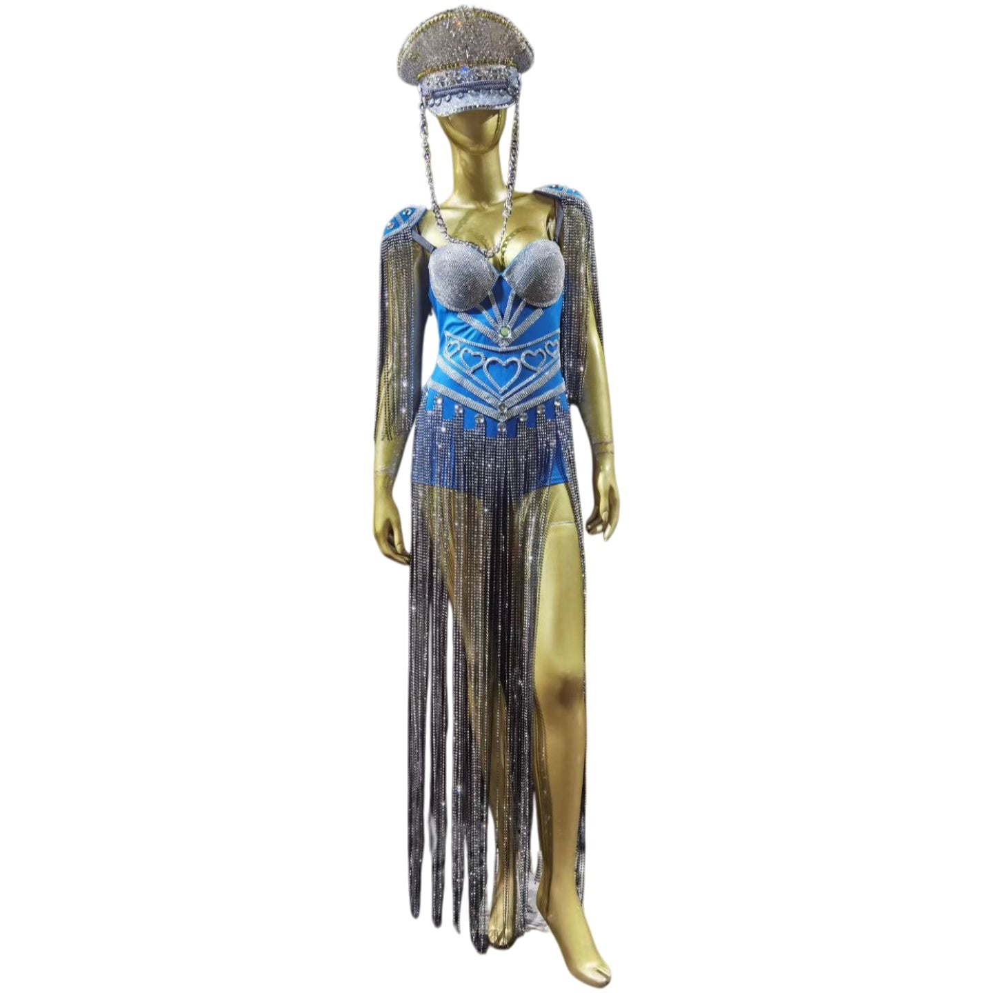 Summer New Strapless Fringe Blue K-pop Girl Group Stage Costume Performance Outfit for Talent Show Live Stream School Celebration Red Carpet - Halloweez