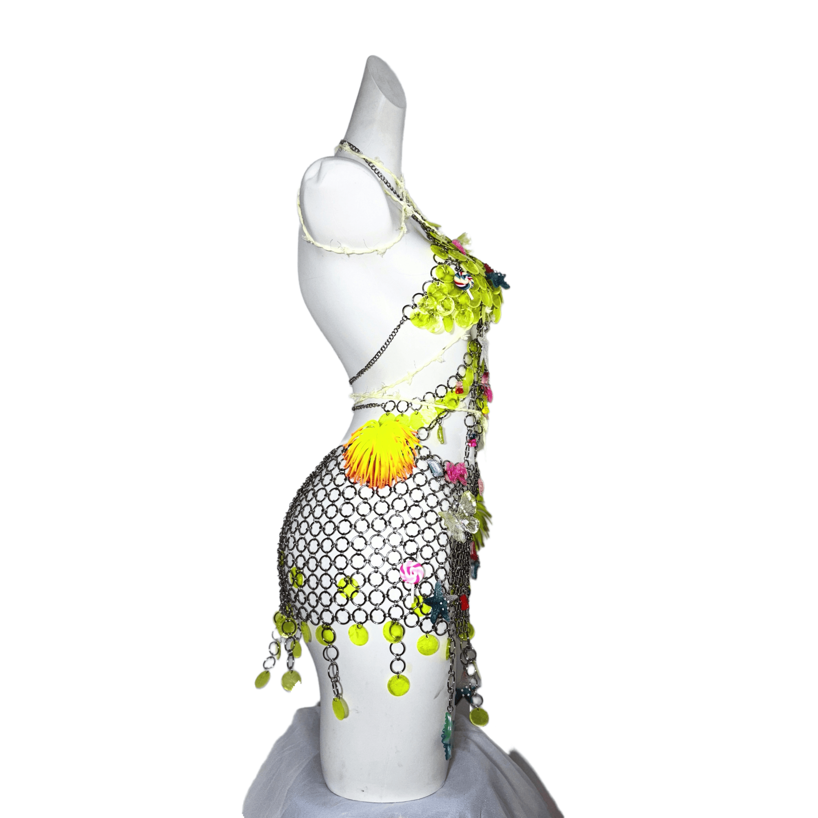 Coral Princess TDH Original Subculture Metal Chain Patchwork Dress 3D Candy Glitter Sequin Gown Cosplay Costume - Halloweez