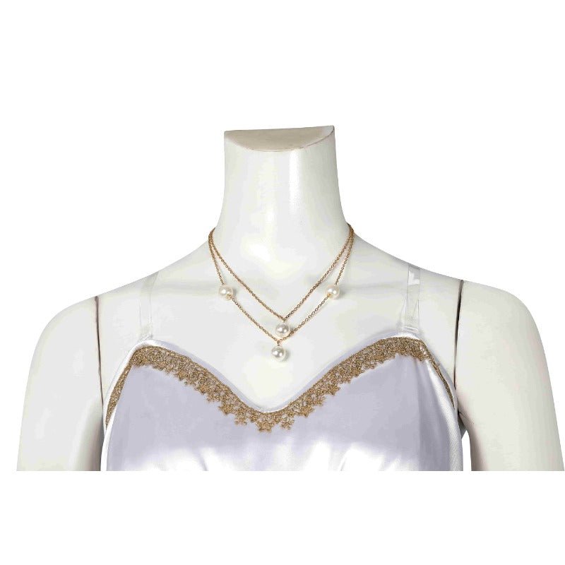 FF7 Rebirth Aerith Gainsborough Cosplay Gold Saucer White Dress Halloween Costume - Coscosmos