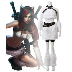 Halloweez Kitty Cat Katarina Cosplay Costume - White Battle Suit for Women's Halloween Party - Halloweez