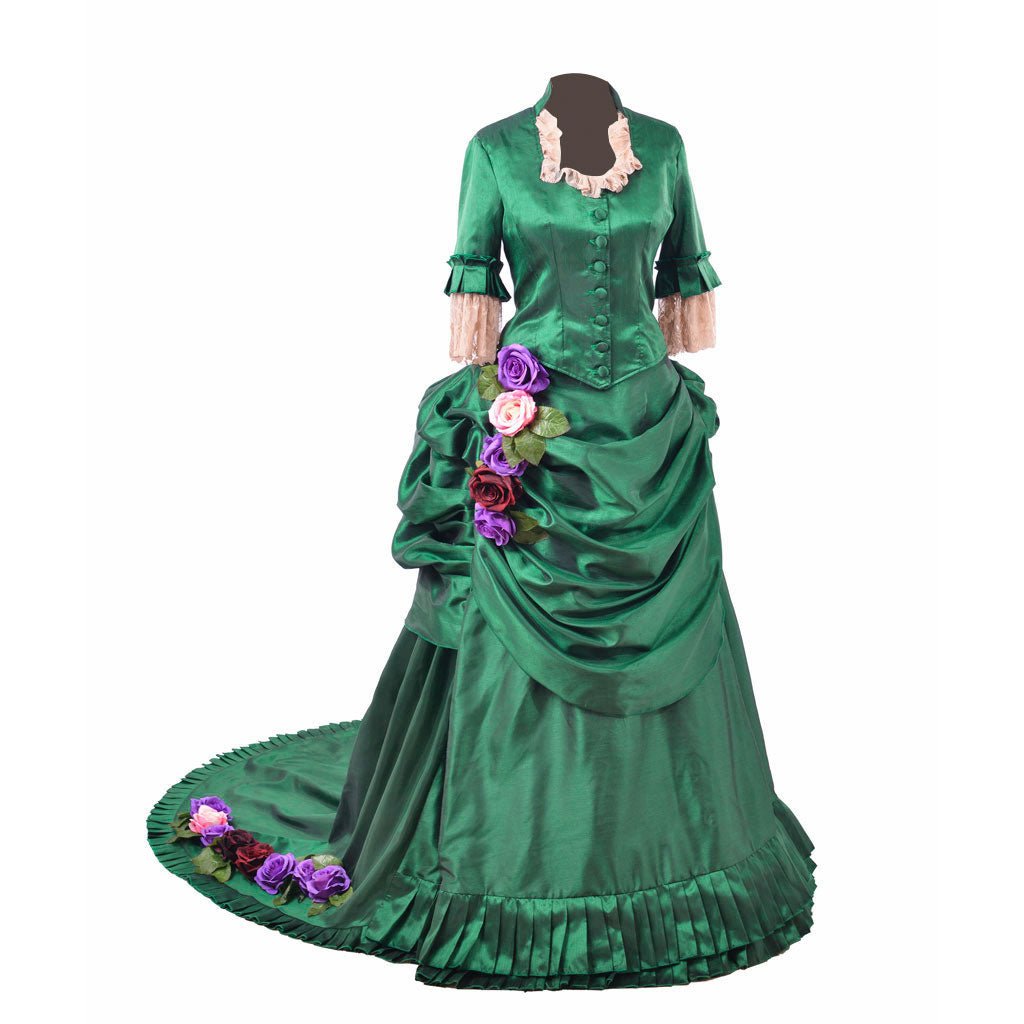 Georgian Era Victorian Bustle Dress | 18th Century Green Rococo Ball Gown for Women - Coscosmos