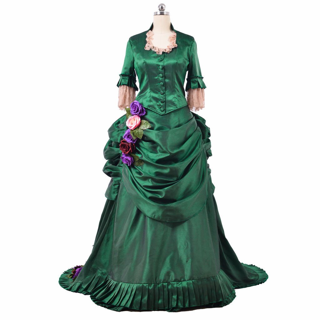 Georgian Era Victorian Bustle Dress | 18th Century Green Rococo Ball Gown for Women - Coscosmos