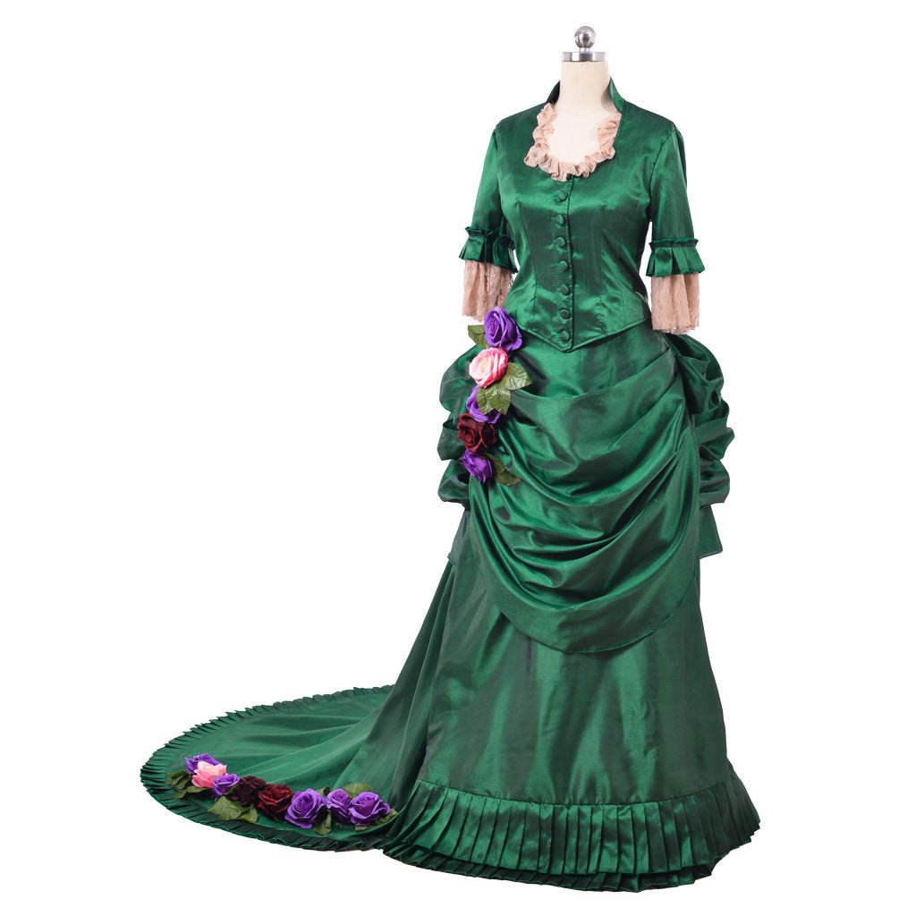 Georgian Era Victorian Bustle Dress | 18th Century Green Rococo Ball Gown for Women - Coscosmos