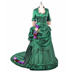 Georgian Era Victorian Bustle Dress | 18th Century Green Rococo Ball Gown for Women - Coscosmos