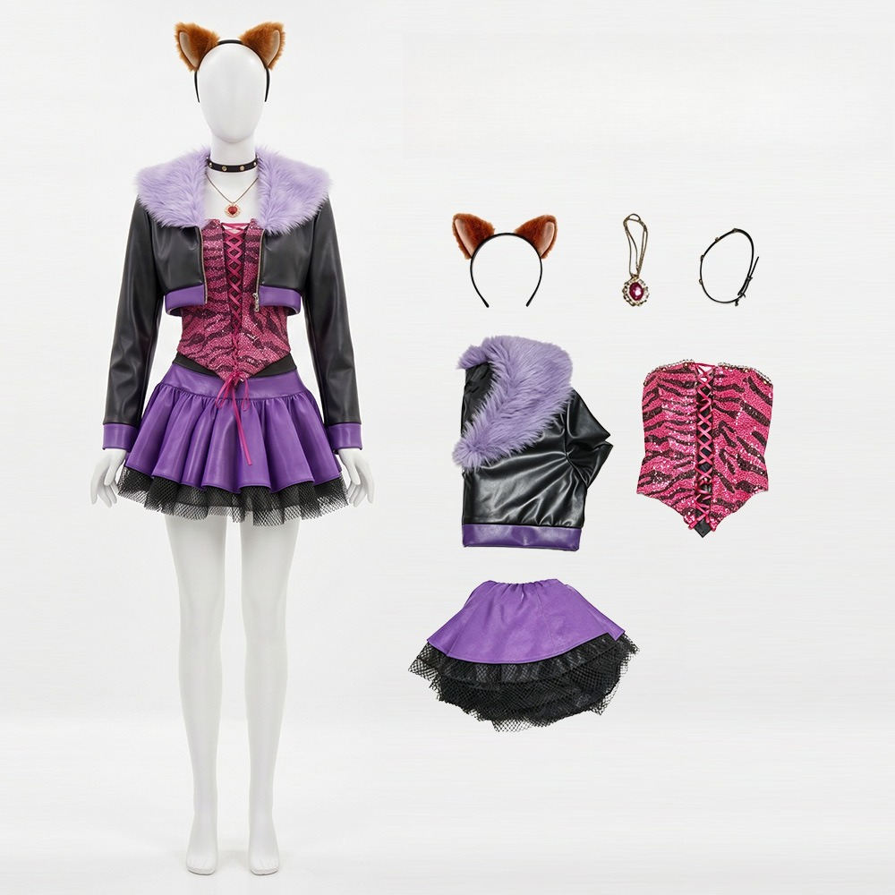 Monster High Clawdeen Wolf Cosplay, Custom Y2K Punk Outfit for Halloween & Comic Con
