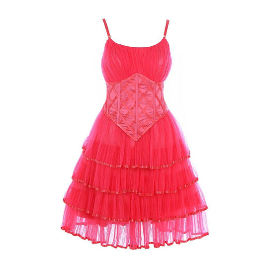 Halloweez Glinda The Good Witch Cosplay Costume | Elegant Pink Lace Tulle Suspender Dress - Halloweez