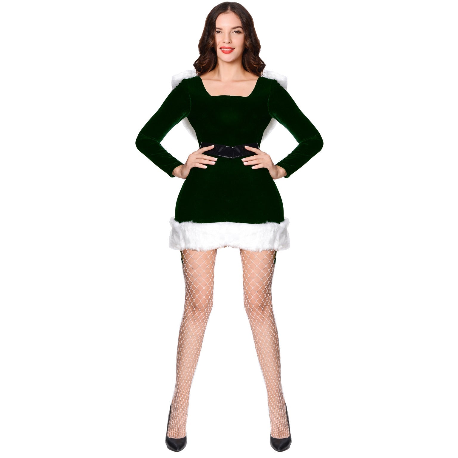Emerald Green Christmas Cosplay Costume with Long Sleeves and Foot Cover - Halloweez - Halloweez