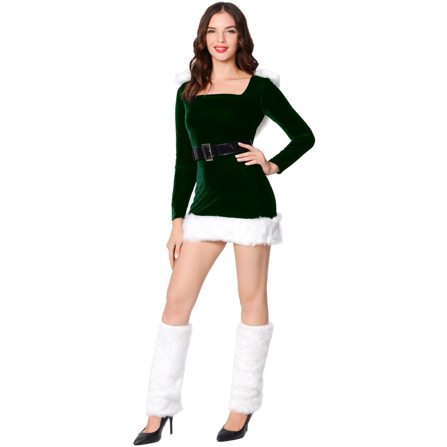 Emerald Green Christmas Cosplay Costume with Long Sleeves and Foot Cover - Halloweez - Halloweez