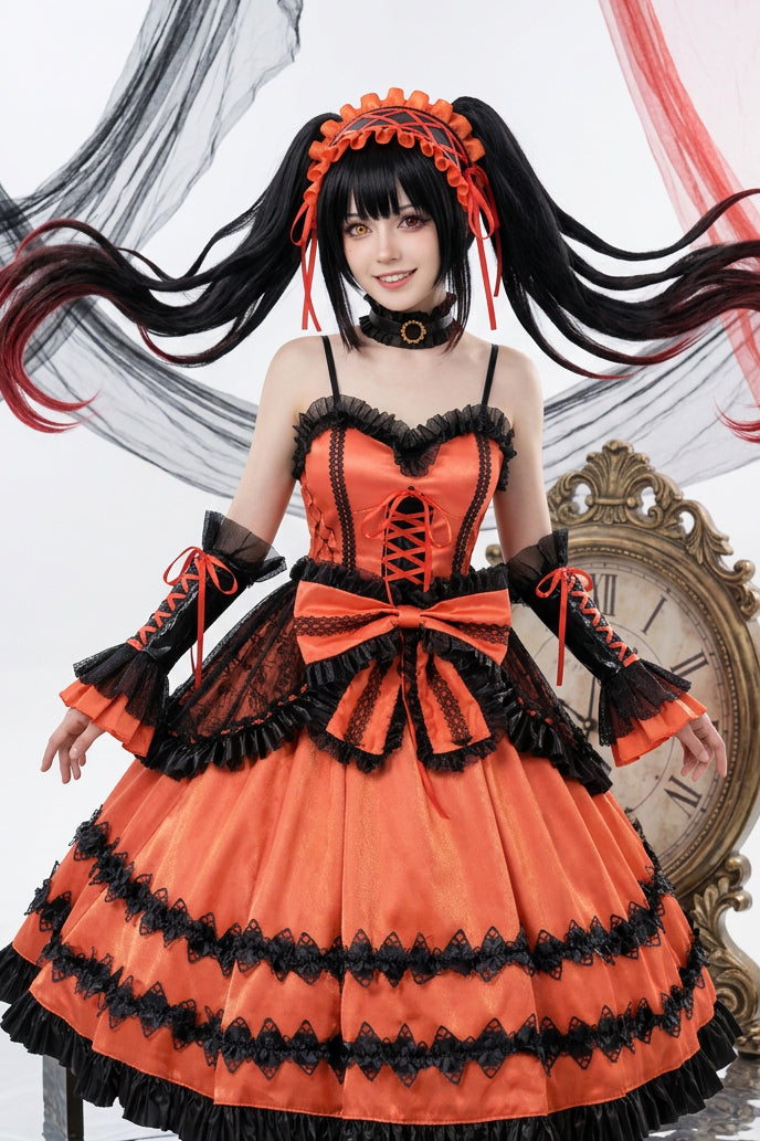 Date A Live Kurumi Tokisaki Cosplay Battle Dress Gothic Lolita Costume - Halloweez