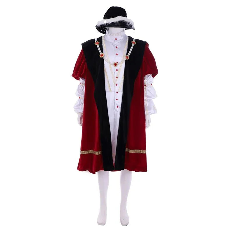 Henry VIII Royal Renaissance King Cosplay Costume with Cloak & Hat | Medieval Halloween Suit - Coscosmos