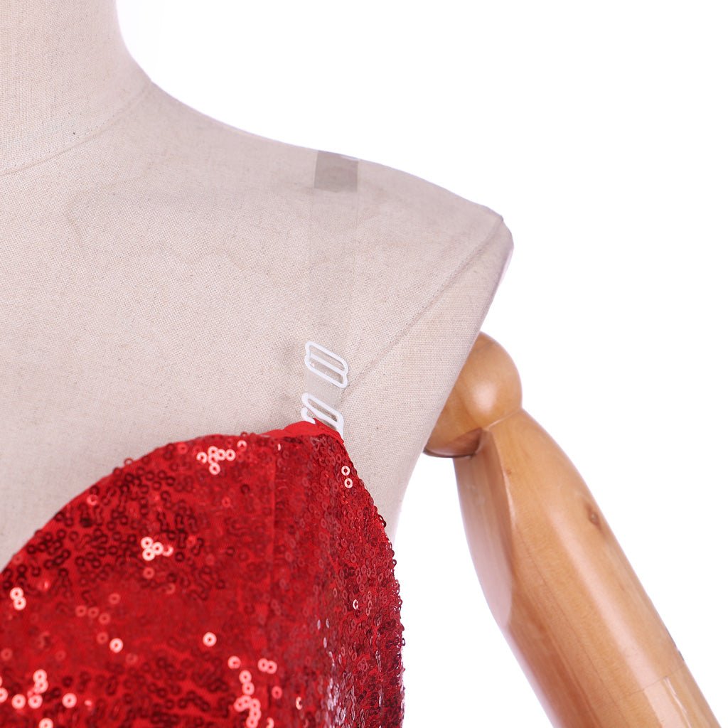 Jessica Rabbit Sexy Red Sequined Cosplay Dress with High Split and Purple Gloves - Coscosmos