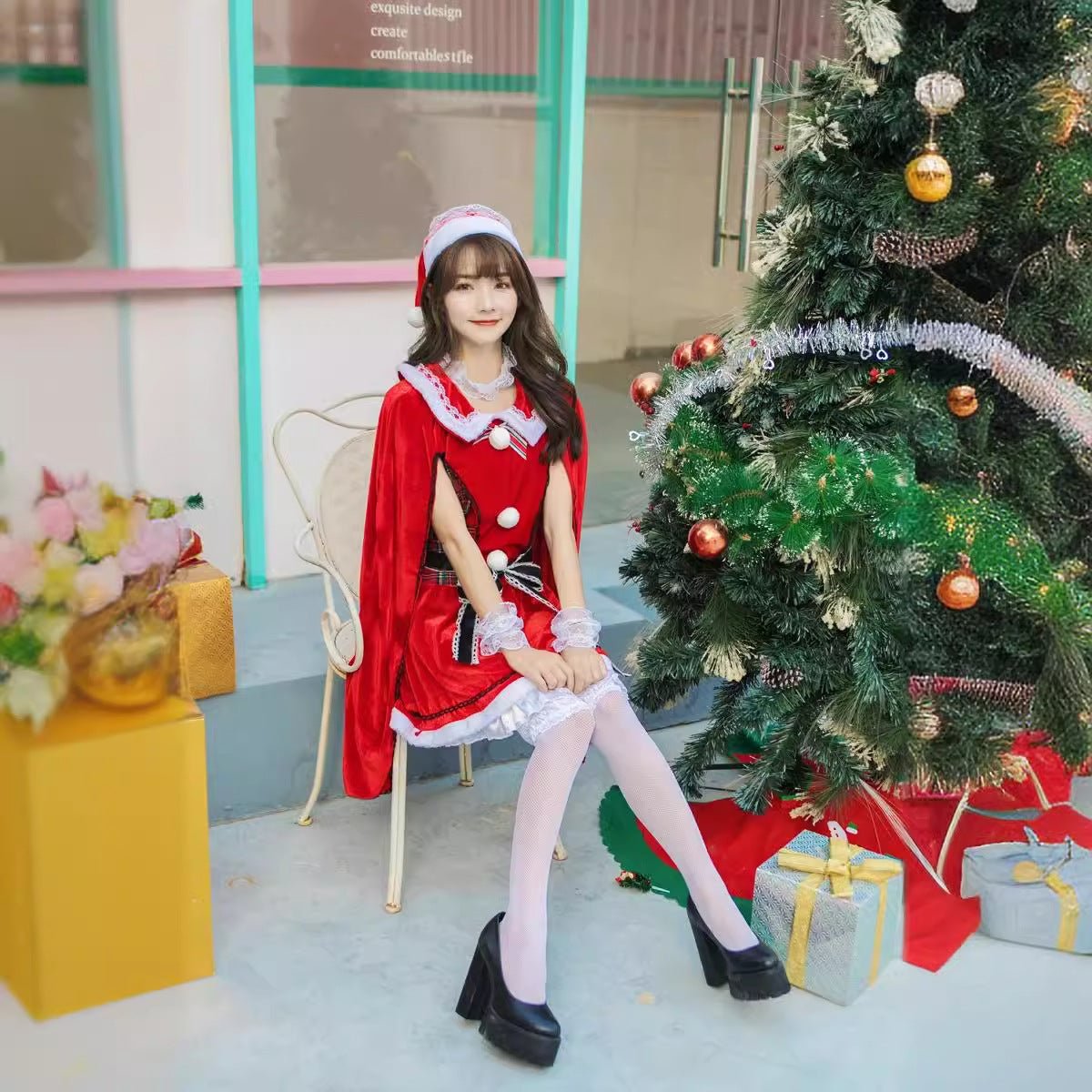 Stylish Loli Christmas Outfit - Halloweez Plaid Party Dress with Cape - Halloweez