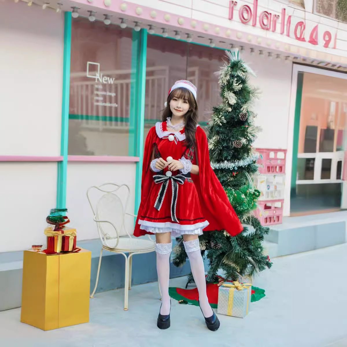 Stylish Loli Christmas Outfit - Halloweez Plaid Party Dress with Cape - Halloweez