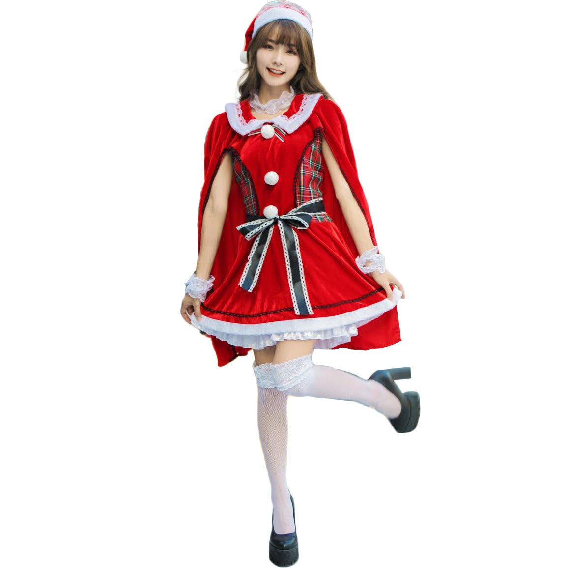 Stylish Loli Christmas Outfit - Halloweez Plaid Party Dress with Cape - Halloweez