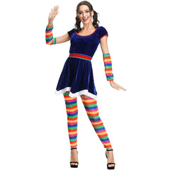 Stunning Rainbow Striped Christmas Dress - Halloweez Drama & Circus Clown COS Dress - Halloweez