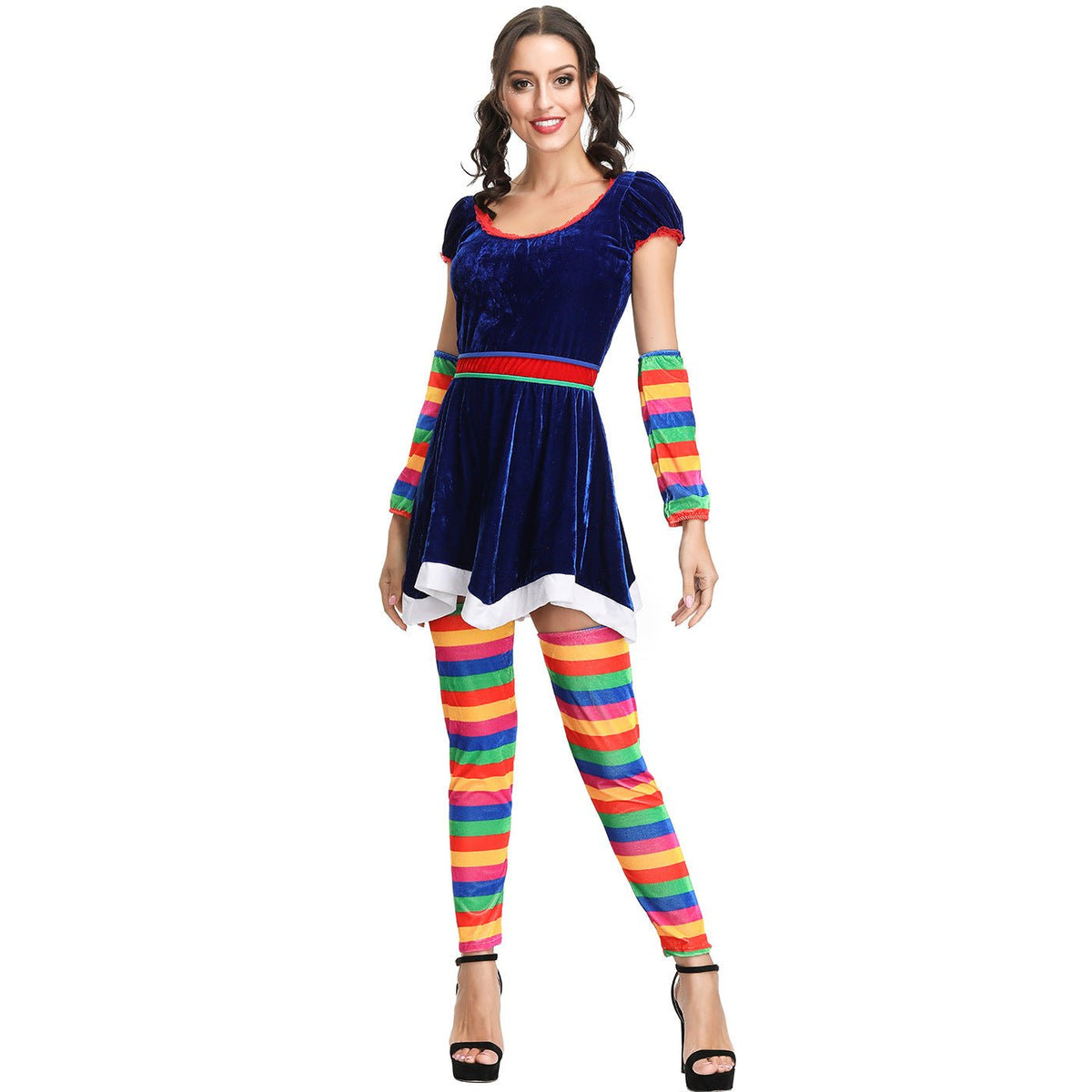 Stunning Rainbow Striped Christmas Dress - Halloweez Drama & Circus Clown COS Dress - Halloweez