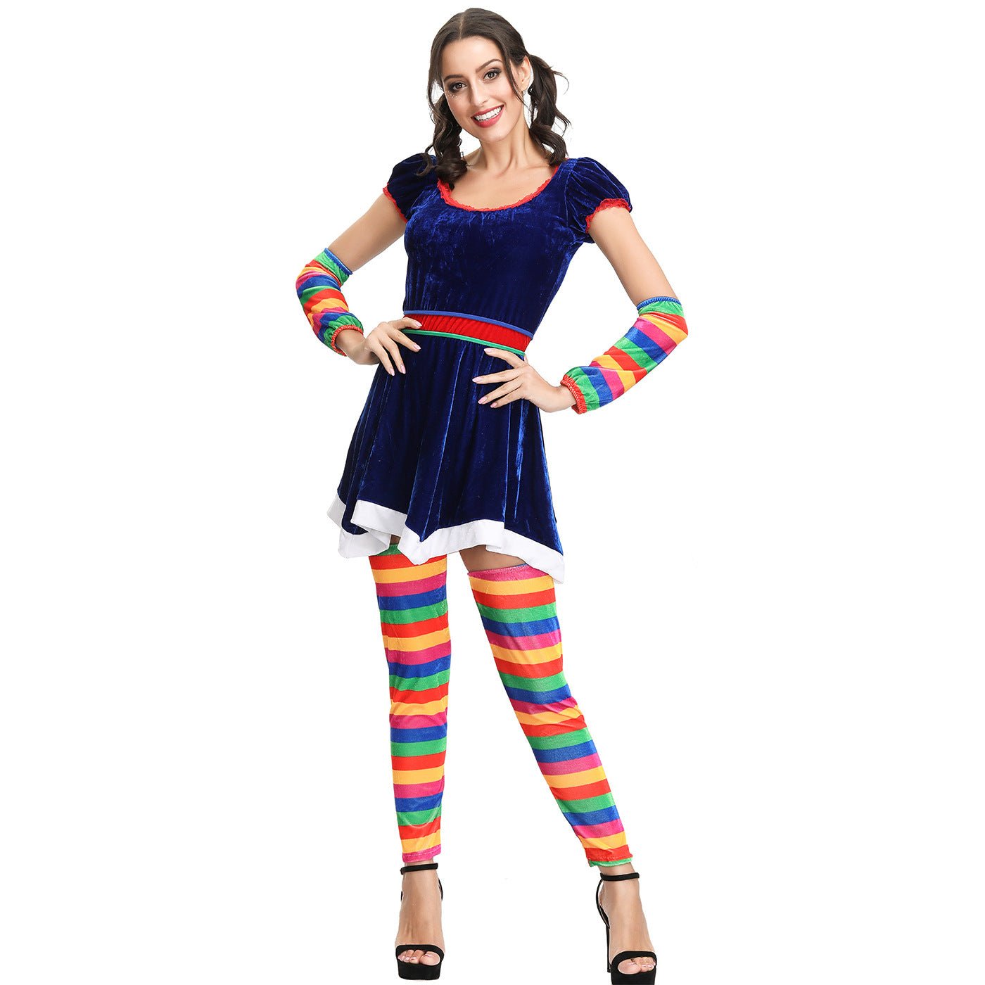Stunning Rainbow Striped Christmas Dress - Halloweez Drama & Circus Clown COS Dress - Halloweez