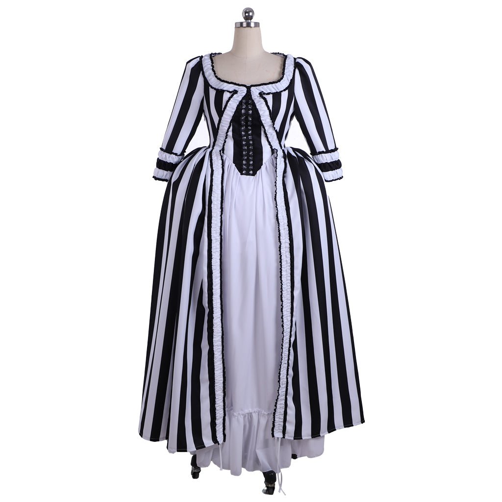 Marie Antoinette Rococo Stripe Dress | Victorian Gothic Ball Gown Cosplay Costume for Women - Coscosmos