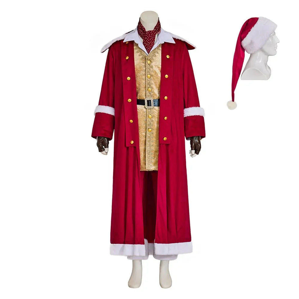 Medieval Christmas Santa Claus Cosplay Costume - Red Velvet Jacket Suit Full Set for Stage Performance - Halloweez