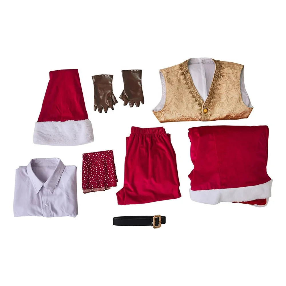 Medieval Christmas Santa Claus Cosplay Costume - Red Velvet Jacket Suit Full Set for Stage Performance - Halloweez
