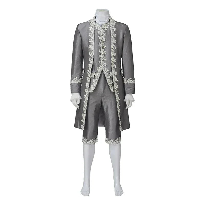 Medieval King George Cosplay Costume - Grey British Royal Suit for Halloween & Parties - Coscosmos