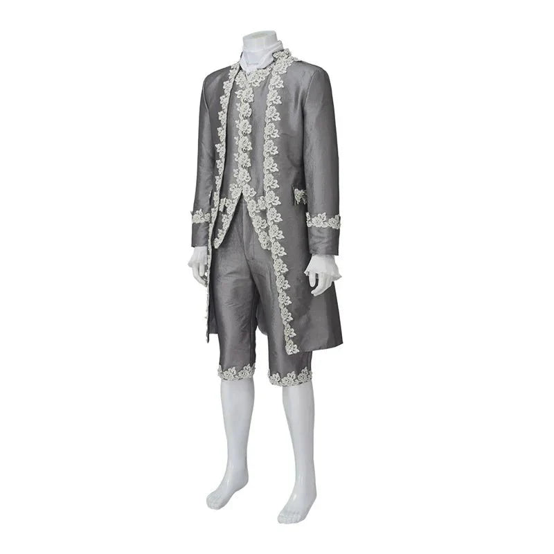 Medieval King George Cosplay Costume - Grey British Royal Suit for Halloween & Parties - Coscosmos