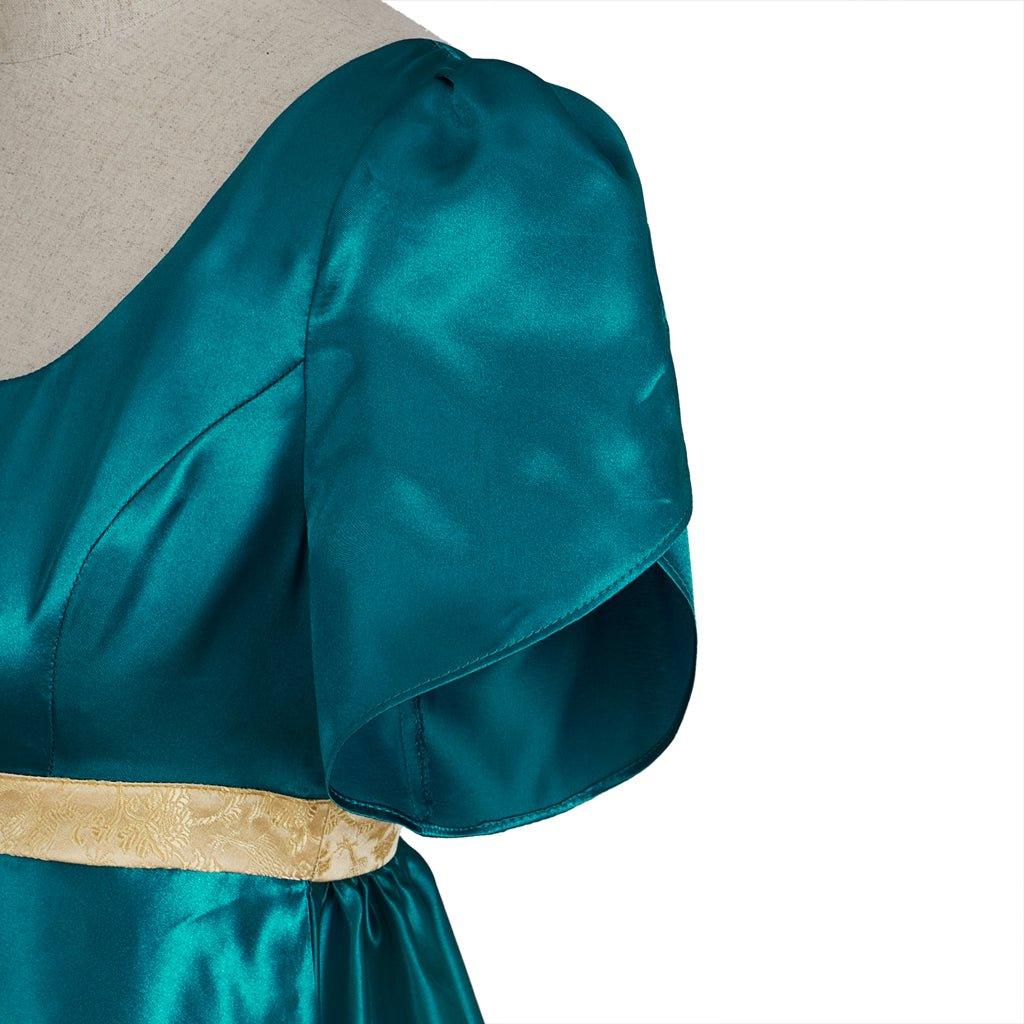 Medieval Traditional Empire Gown - Bridgerton Cosplay Costume in Emerald Green Silky Fabric - Coscosmos