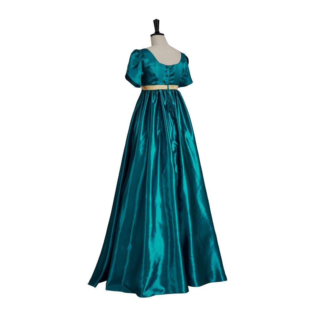 Medieval Traditional Empire Gown - Bridgerton Cosplay Costume in Emerald Green Silky Fabric - Coscosmos