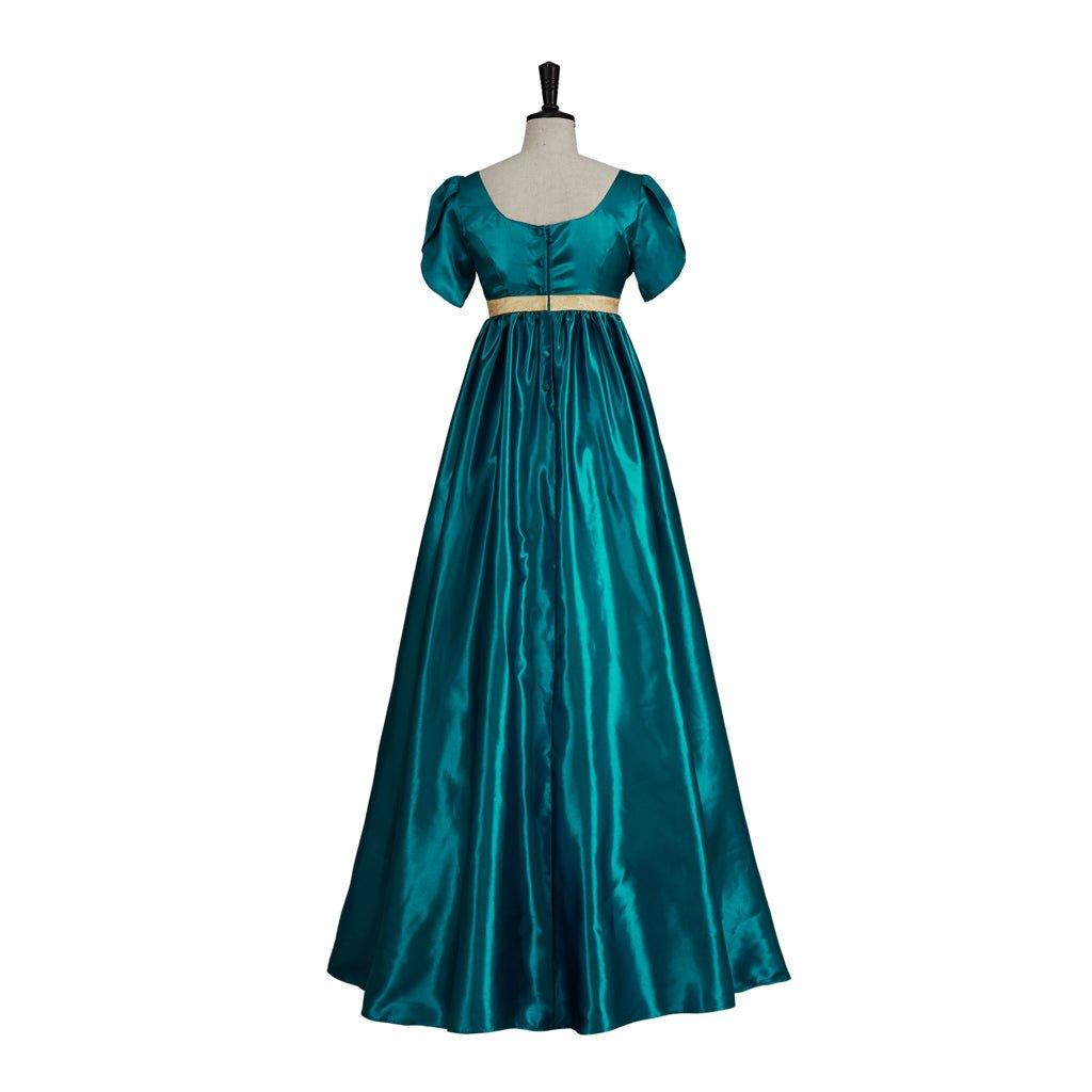 Medieval Traditional Empire Gown - Bridgerton Cosplay Costume in Emerald Green Silky Fabric - Coscosmos