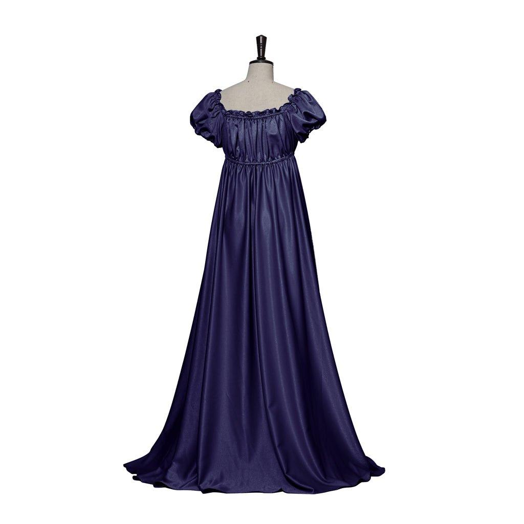 Medieval Traditional Empire Gown - Bridgerton Cosplay Costume in Iron Blue Silky Fabric - Coscosmos