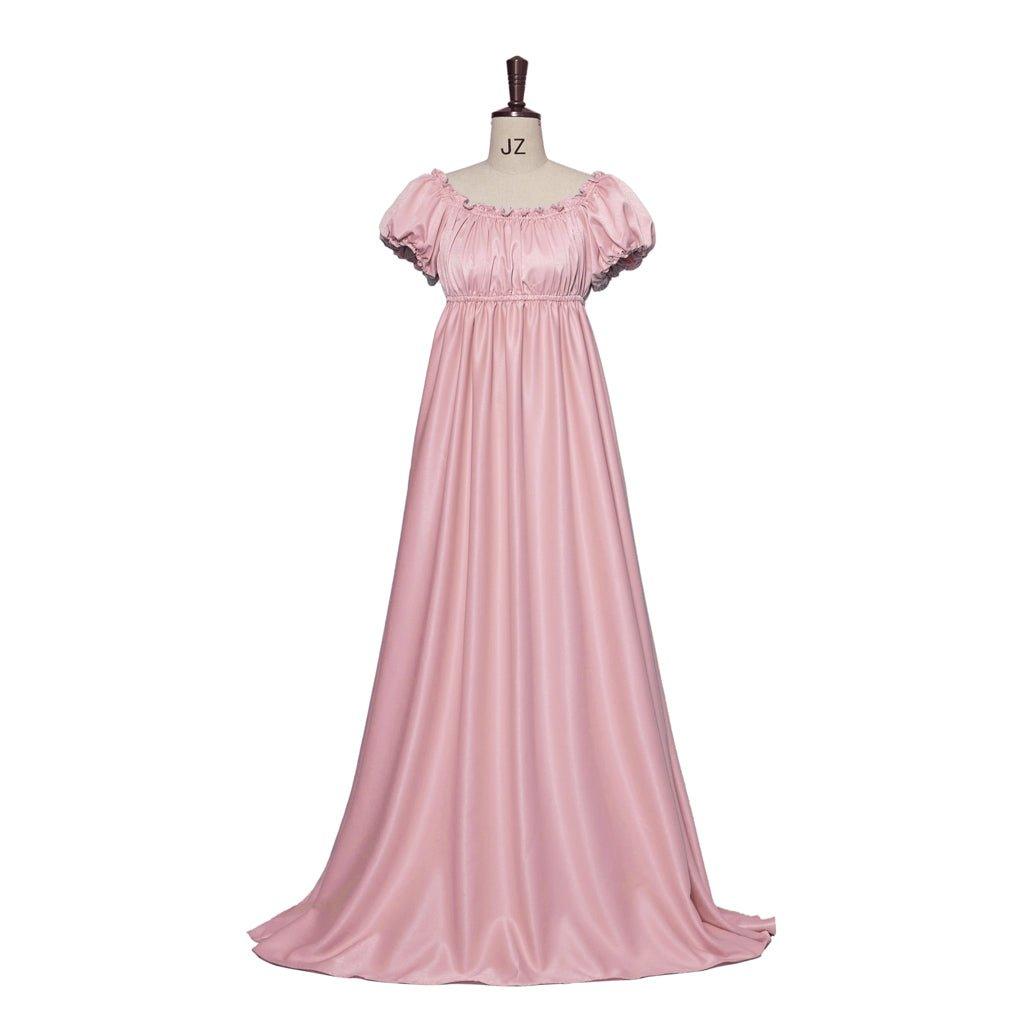 Medieval Traditional Empire Gown - Bridgerton Cosplay Costume in Pink Silky Fabric - Coscosmos