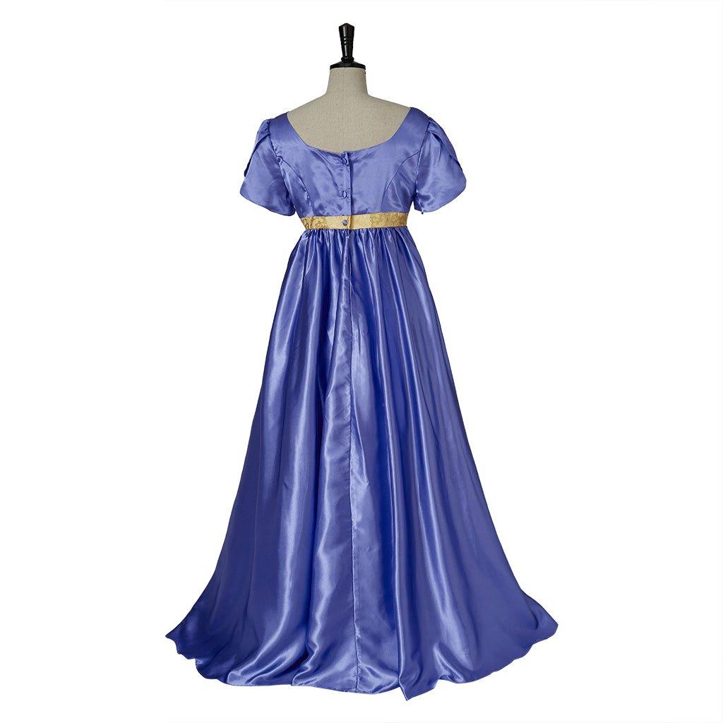 Medieval Traditional Empire Gown - Bridgerton Cosplay Costume in Purple - Blue Silky Fabric - Coscosmos