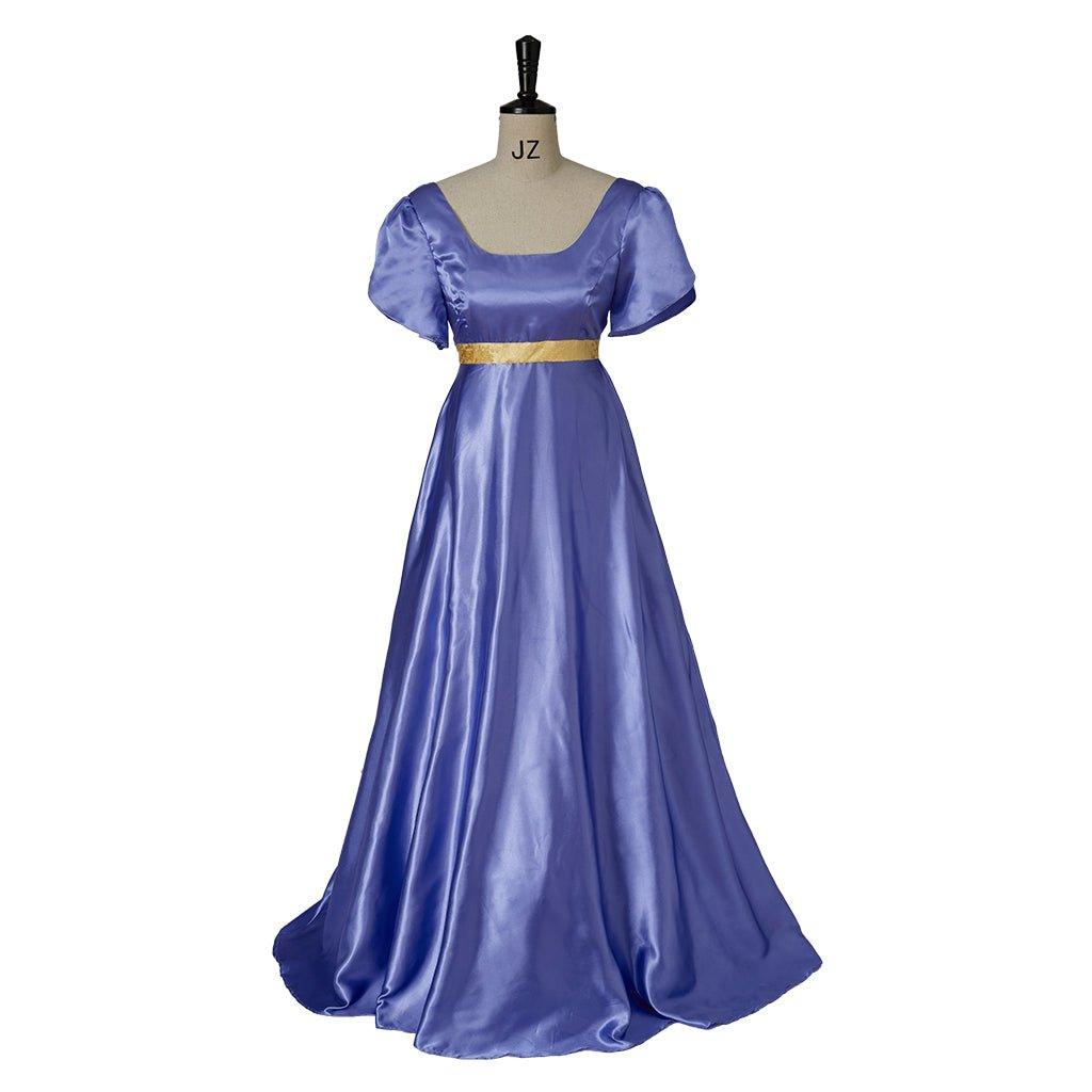 Medieval Traditional Empire Gown - Bridgerton Cosplay Costume in Purple - Blue Silky Fabric - Coscosmos