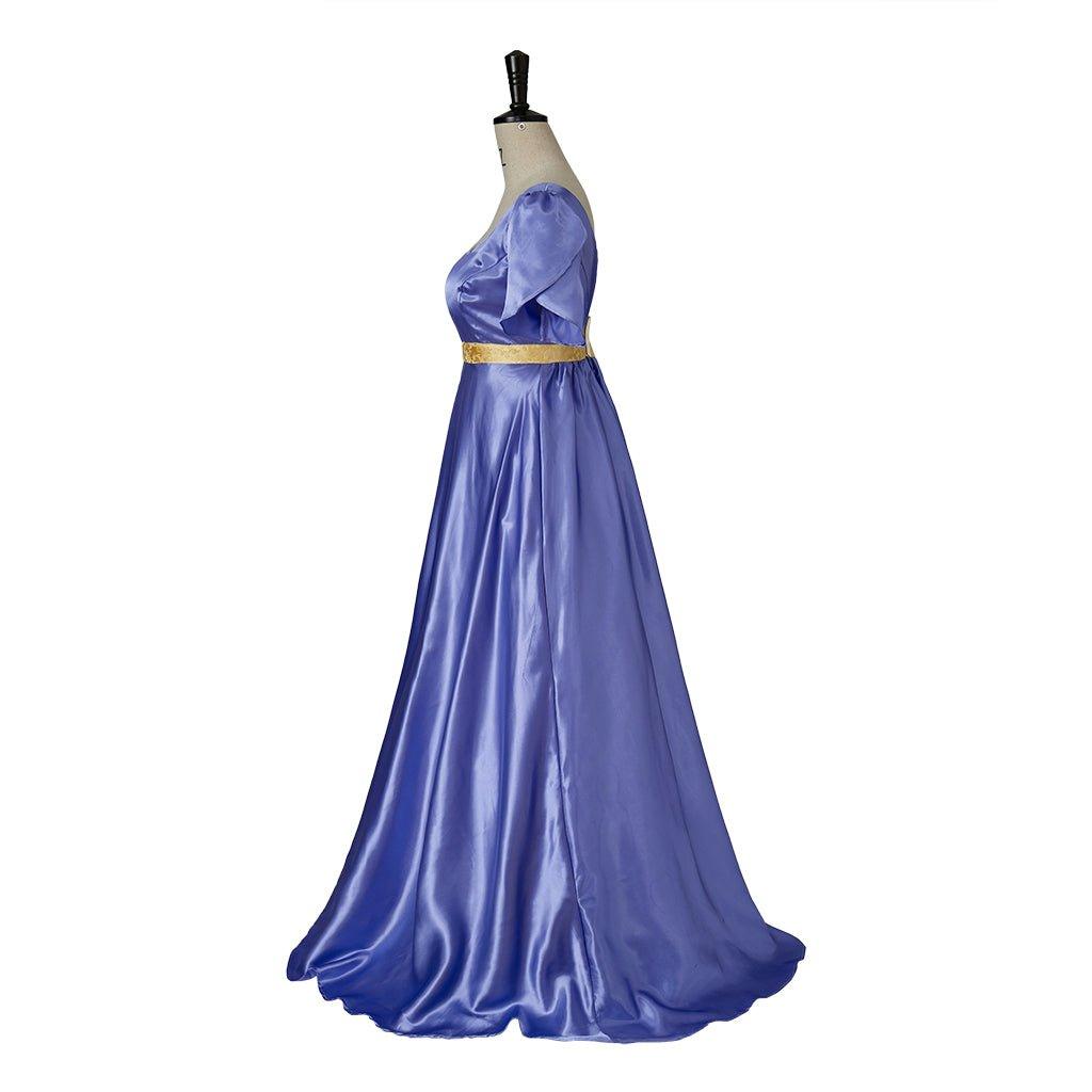 Medieval Traditional Empire Gown - Bridgerton Cosplay Costume in Purple - Blue Silky Fabric - Coscosmos