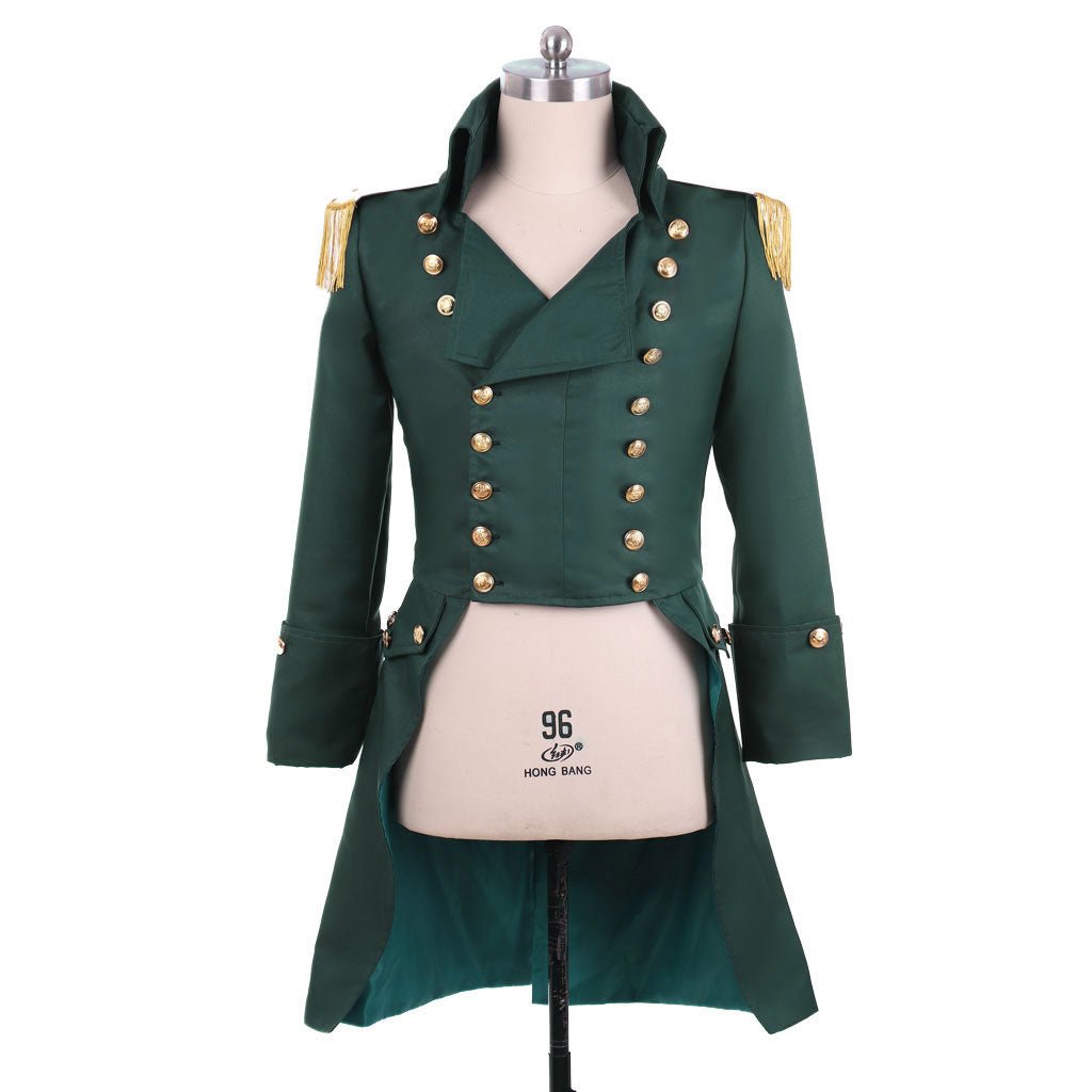 Men’s Colonial Green Military Coat - Victorian Regency Tailcoat | Hamilton Cosplay Jacket | Coscomos Medieval Series - Coscosmos