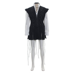 Men’s Medieval Pirate Costume - White Shirt & Black Tassel Vest for Halloween | Coscomos - Coscosmos