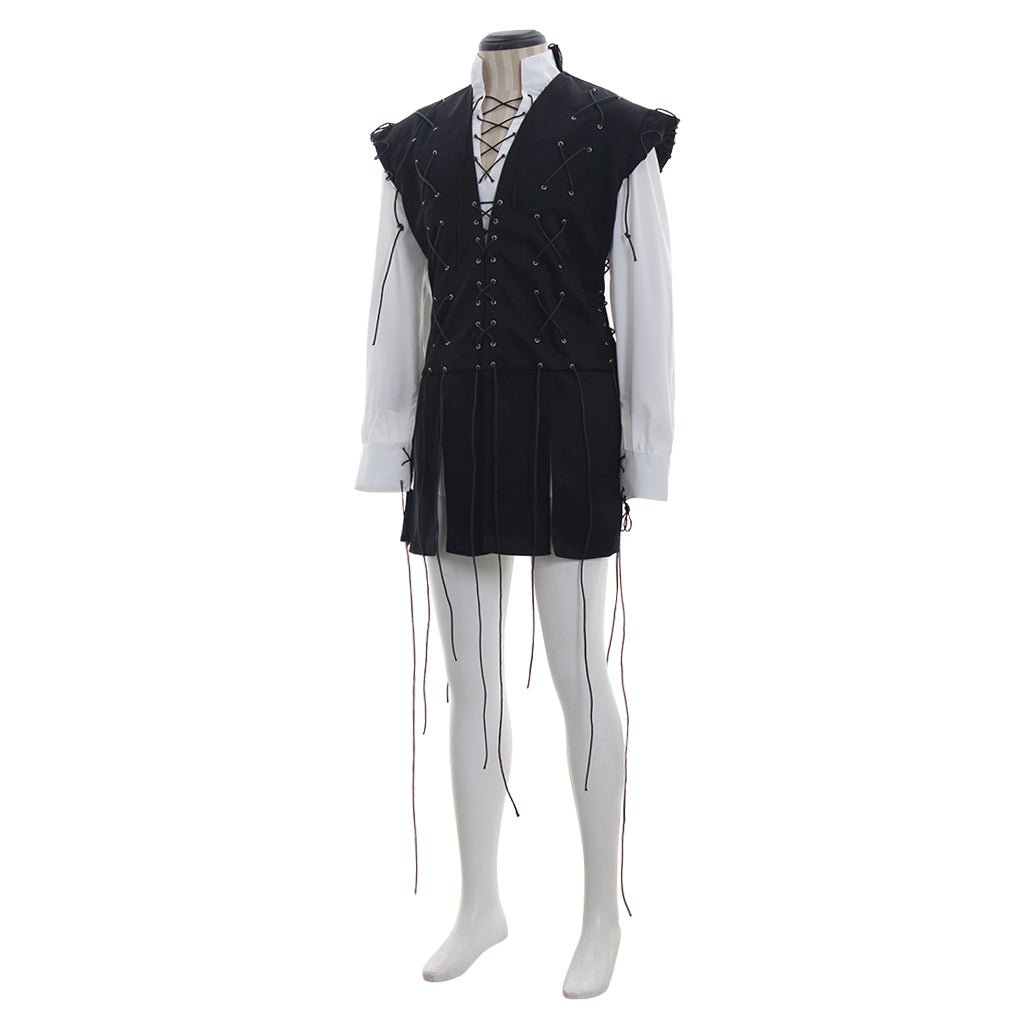 Men’s Medieval Pirate Costume - White Shirt & Black Tassel Vest for Halloween | Coscomos - Coscosmos