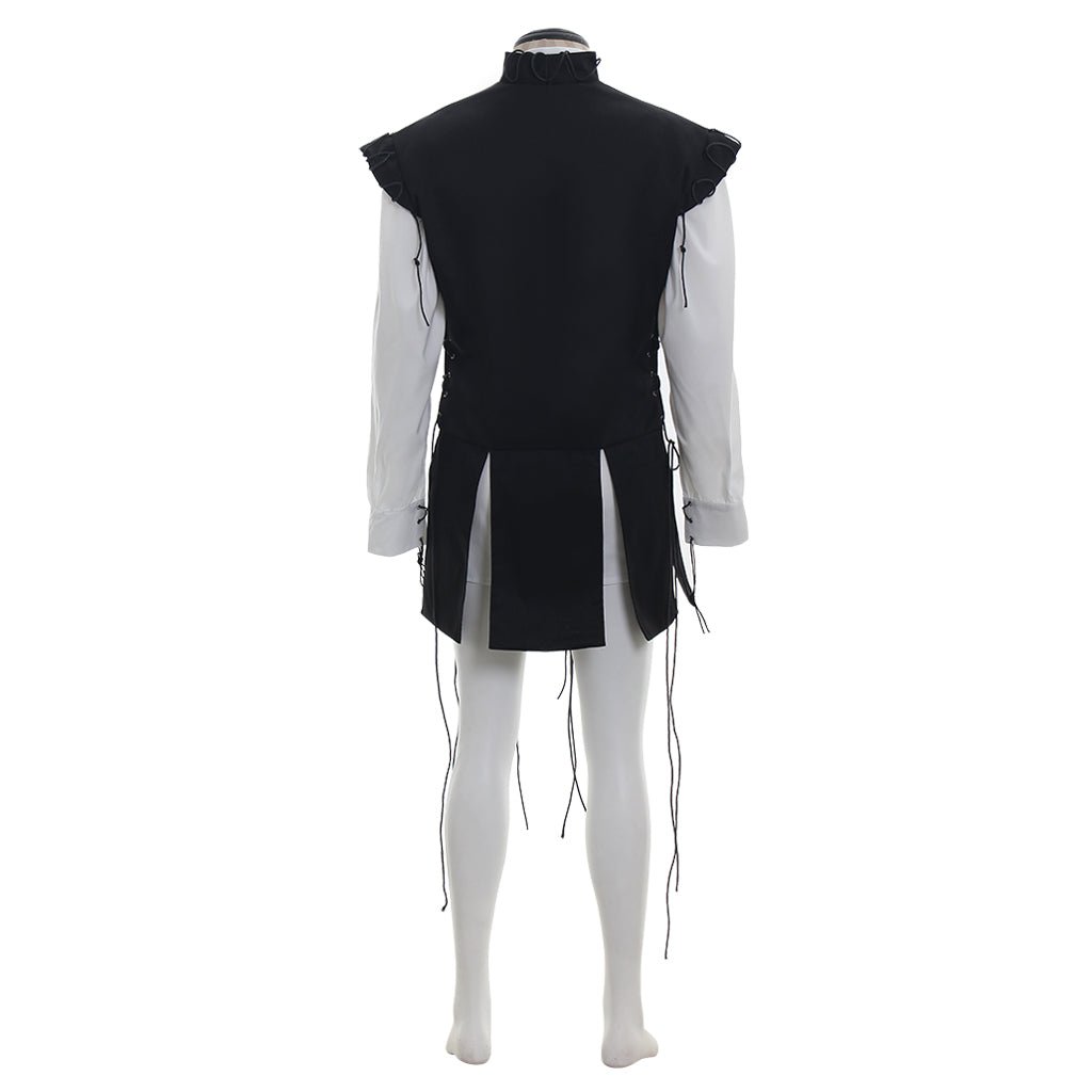 Men’s Medieval Pirate Costume - White Shirt & Black Tassel Vest for Halloween | Coscomos - Coscosmos