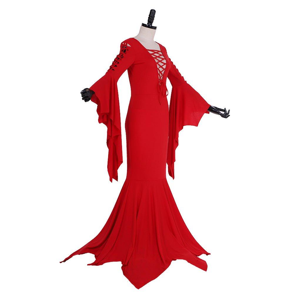 Morticia Addams Cosplay Costume for Women | Gothic Witch Vintage Dress for Halloween & Carnival Parties - Coscosmos
