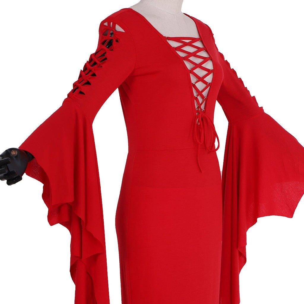 Morticia Addams Cosplay Costume for Women | Gothic Witch Vintage Dress for Halloween & Carnival Parties - Coscosmos