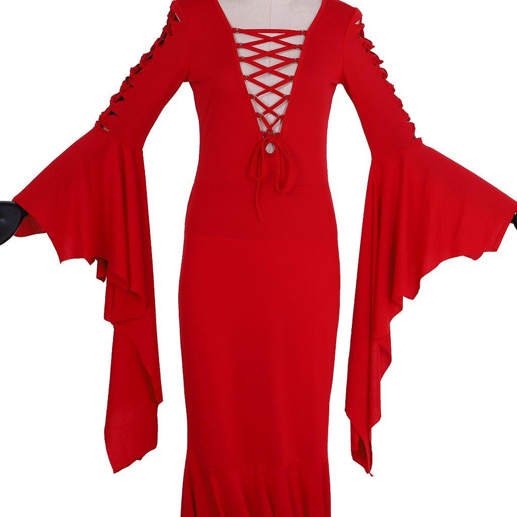 Morticia Addams Cosplay Costume for Women | Gothic Witch Vintage Dress for Halloween & Carnival Parties - Coscosmos