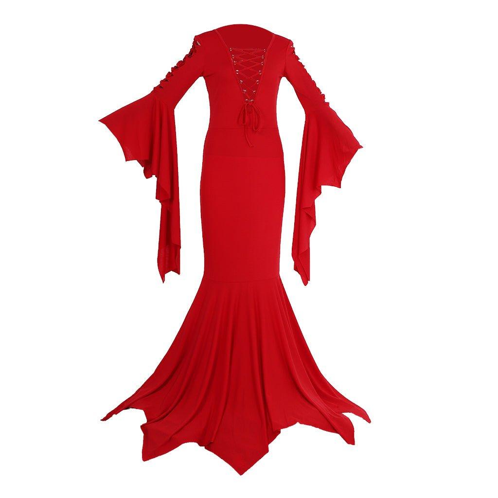 Morticia Addams Cosplay Costume for Women | Gothic Witch Vintage Dress for Halloween & Carnival Parties - Coscosmos
