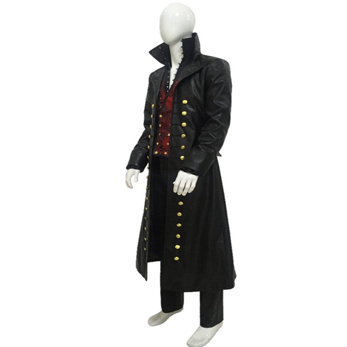 Movie Cosplay Hook Costume Black Uniform Captain Outfit Full Set | Jacket, Vest, Shirt, Pants | Victorian Pirate Halloween Clothing - Coscosmos