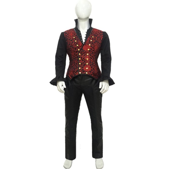 Movie Cosplay Hook Costume Black Uniform Captain Outfit Full Set | Jacket, Vest, Shirt, Pants | Victorian Pirate Halloween Clothing - Coscosmos