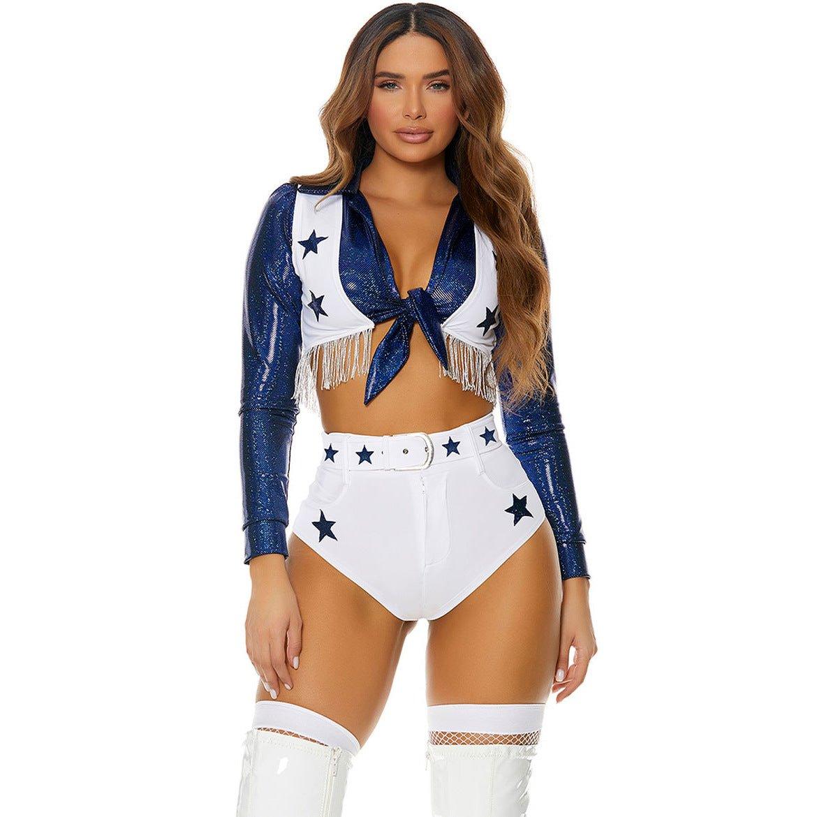 New Sexy Star Cheerleader Costume | Football Soccer Babe Performance Outfit | Halloween Cheerleading Cosplay - Coscosmos